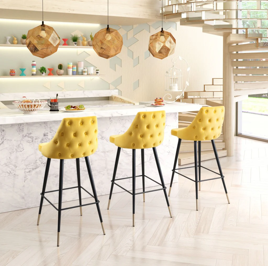 41" Yellow And Black Steel Low Back Bar Height Chair With Footrest By Homeroots - Image 6