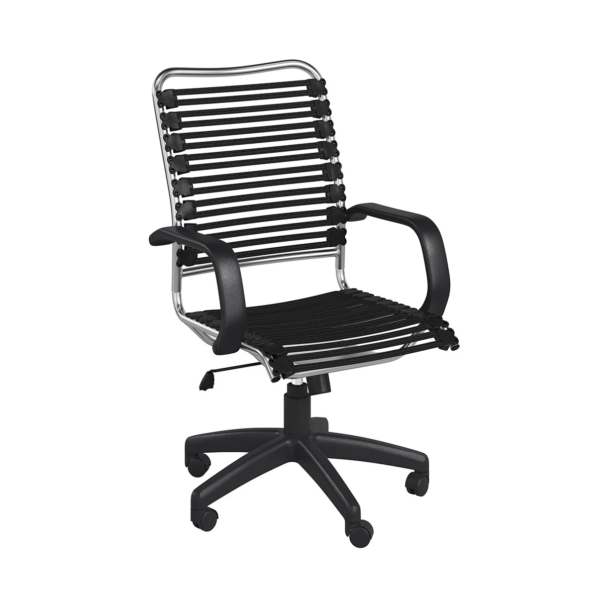 42" Black and Chrome Flat Bungee Cord High Back Office Chair By Homeroots - Image 3