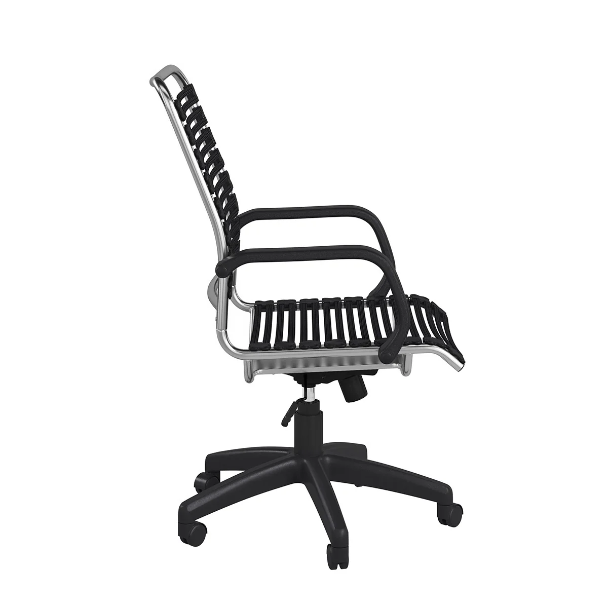 42" Black and Chrome Flat Bungee Cord High Back Office Chair By Homeroots - Image 4