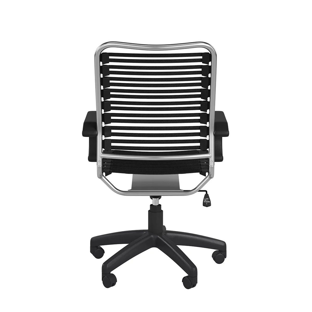 42" Black and Chrome Flat Bungee Cord High Back Office Chair By Homeroots - Image 6