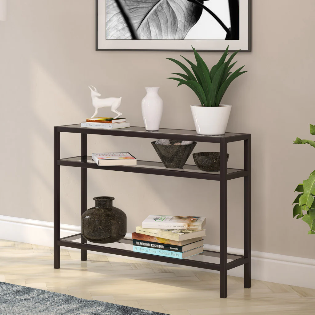 42" Black and Glass Console Table With Storage By Homeroots - Image 4