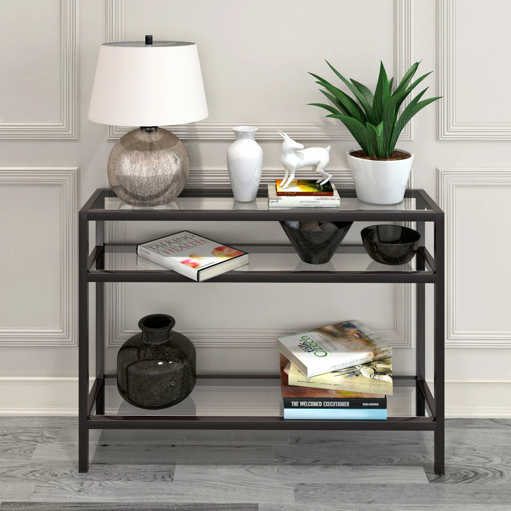 42" Black and Glass Console Table With Storage By Homeroots - Image 5
