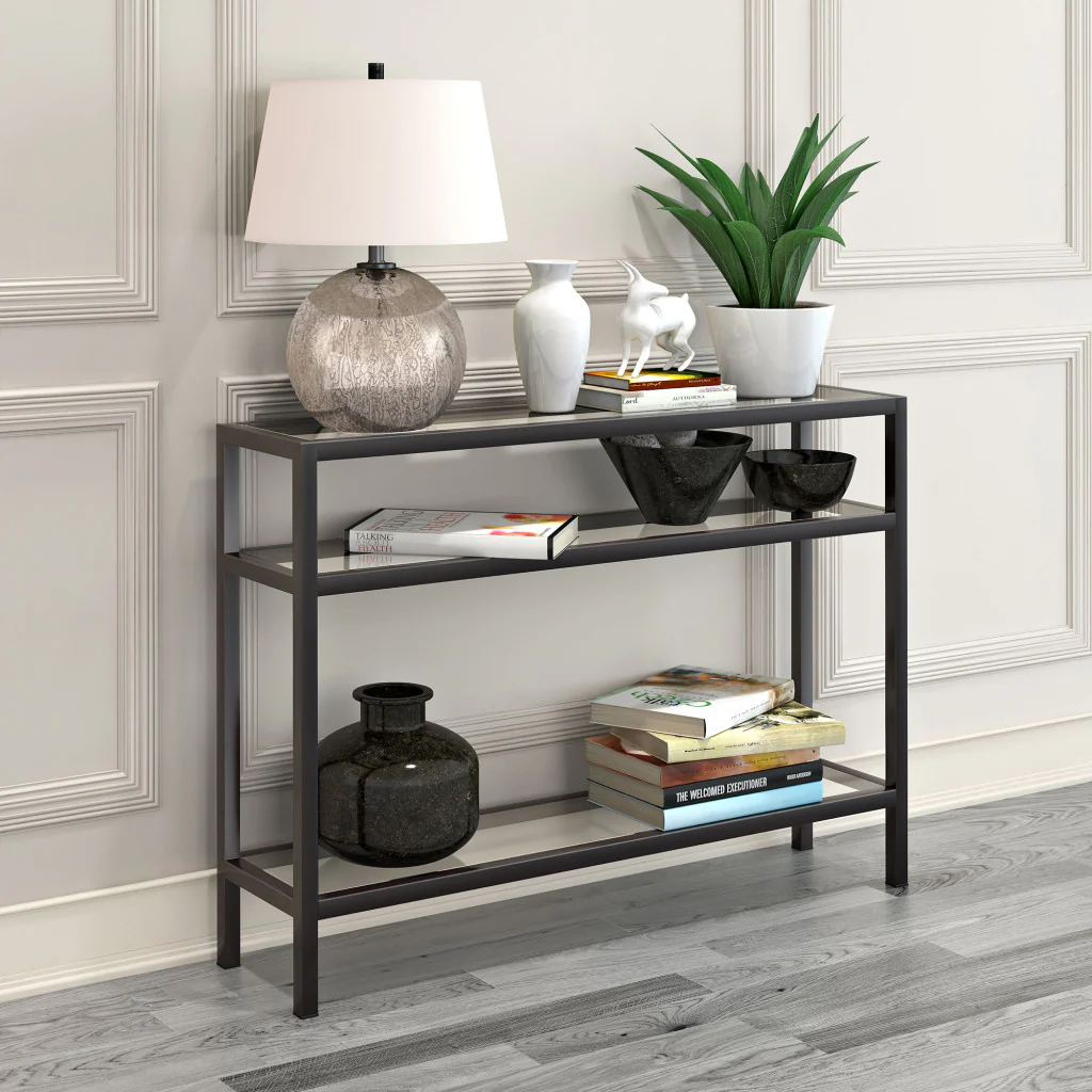 42" Black and Glass Console Table With Storage By Homeroots - Image 6