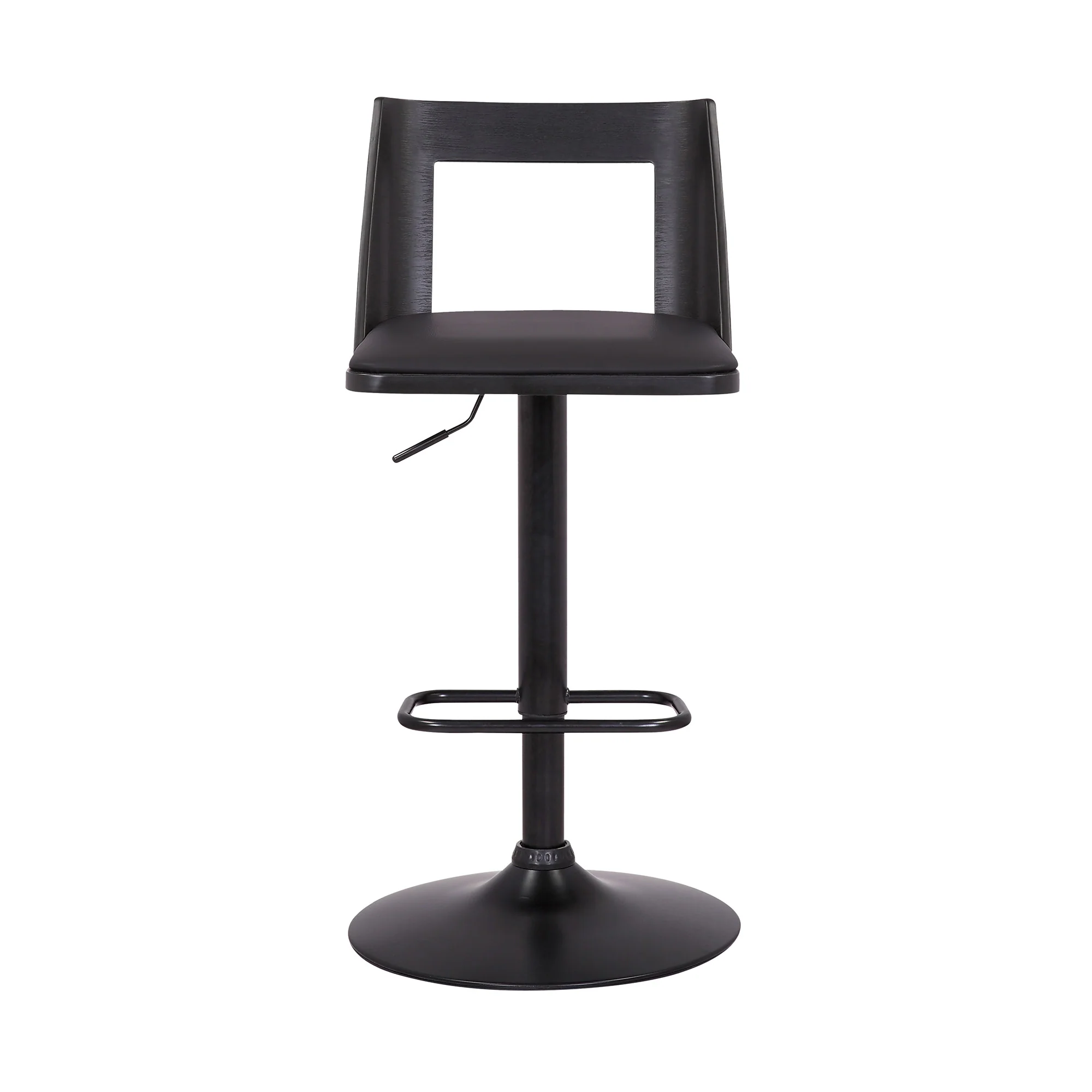 42" Black Faux Leather And Iron Swivel Adjustable Height Bar Chair By Homeroots - Image 2