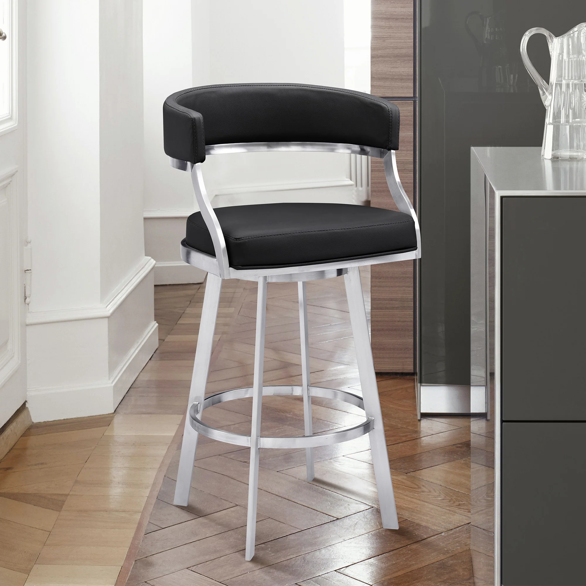 42" Black Faux Leather And Iron Swivel Bar Height Chair By Homeroots - Image 9