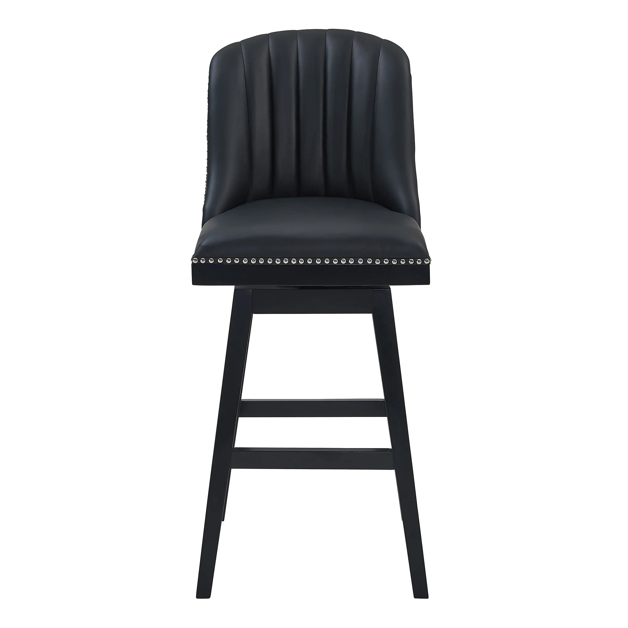 42" Black Faux Leather And Solid Wood Swivel Bar Height Chair By Homeroots - Image 2