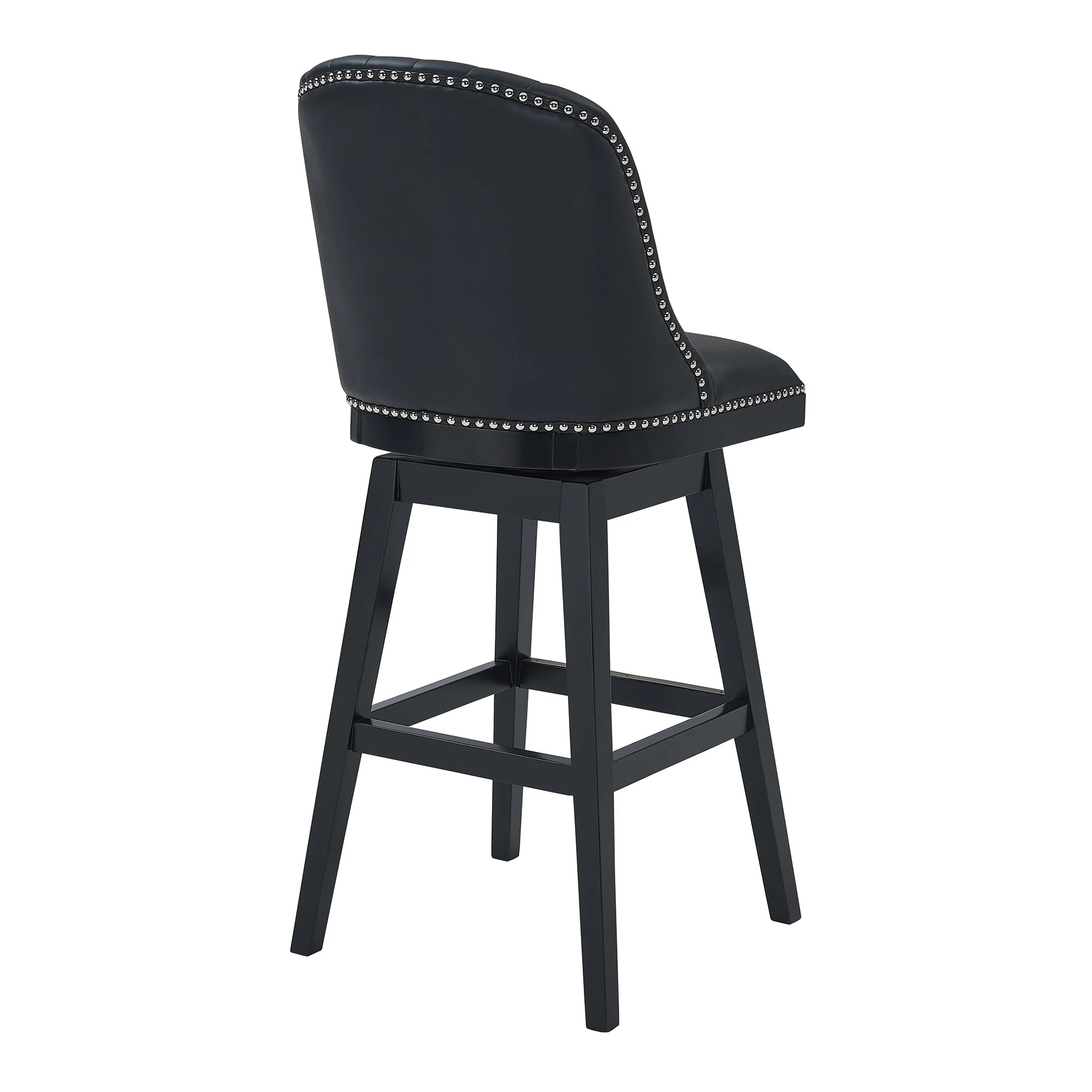 42" Black Faux Leather And Solid Wood Swivel Bar Height Chair By Homeroots - Image 3