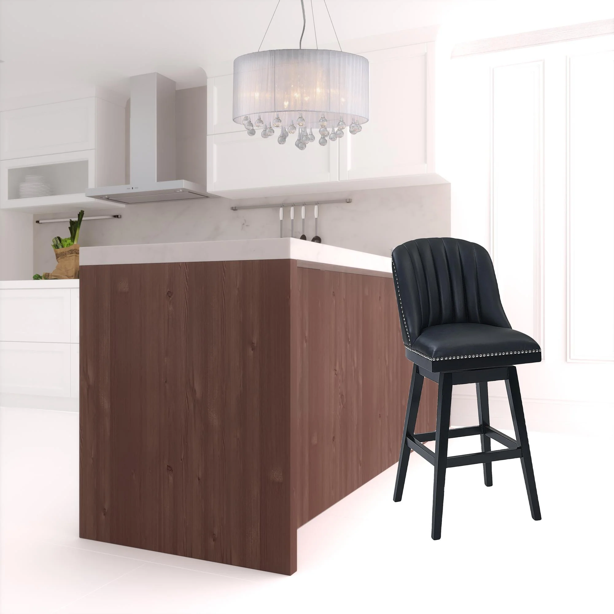 42" Black Faux Leather And Solid Wood Swivel Bar Height Chair By Homeroots - Image 4