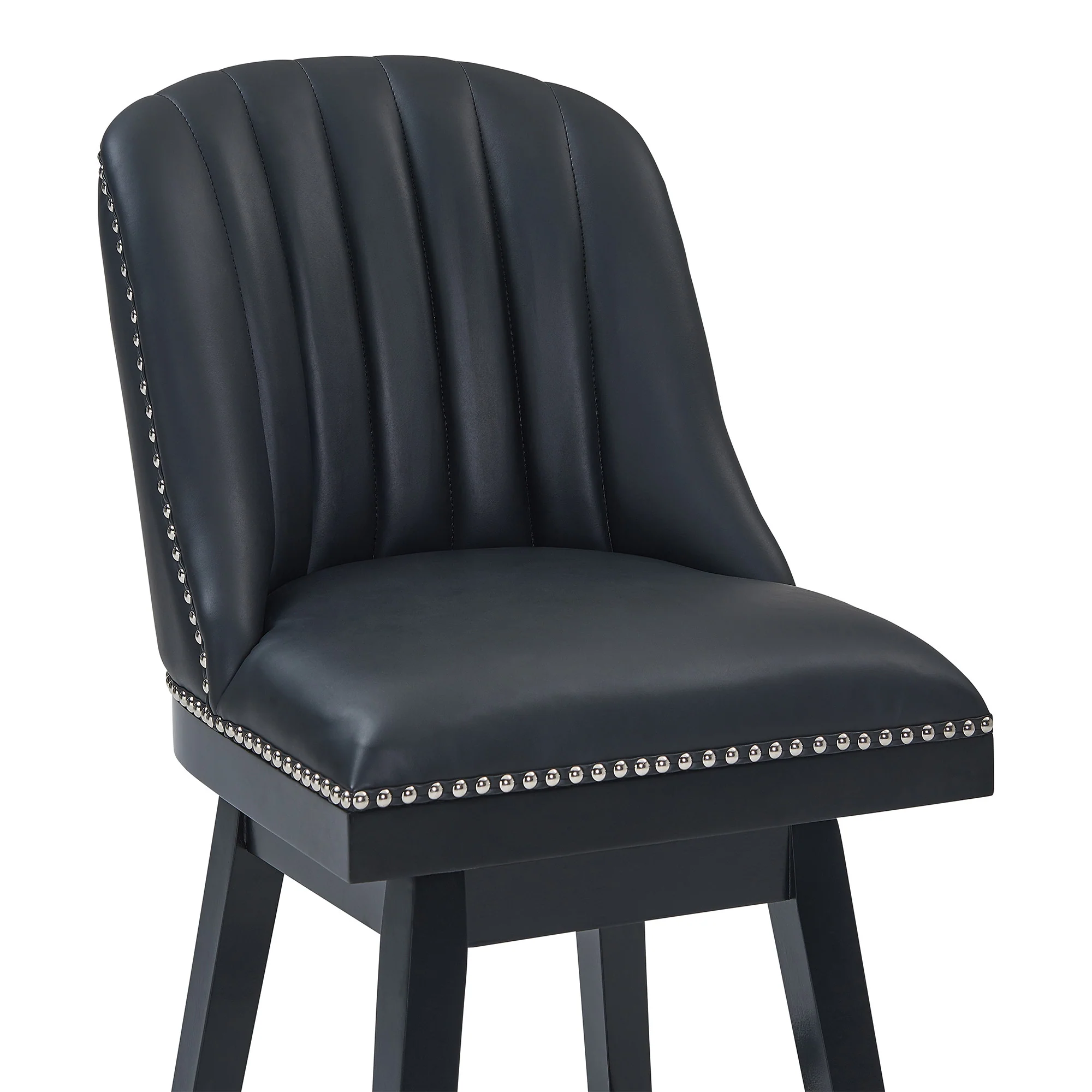 42" Black Faux Leather And Solid Wood Swivel Bar Height Chair By Homeroots - Image 5