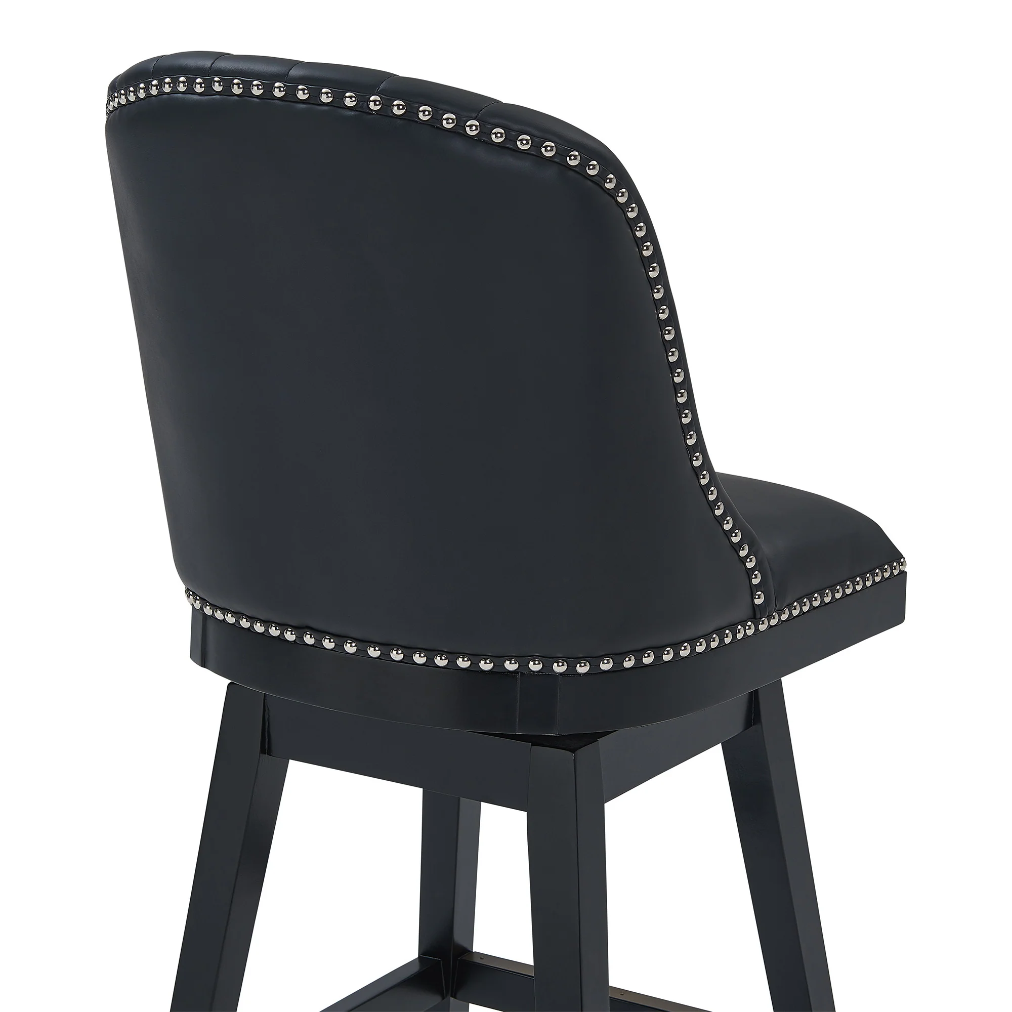42" Black Faux Leather And Solid Wood Swivel Bar Height Chair By Homeroots - Image 6