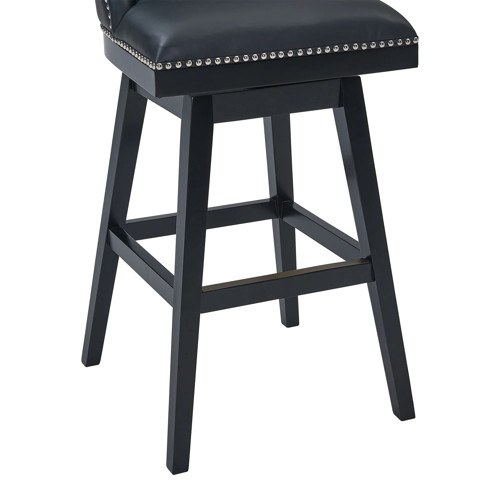 42" Black Faux Leather And Solid Wood Swivel Bar Height Chair By Homeroots - Image 7