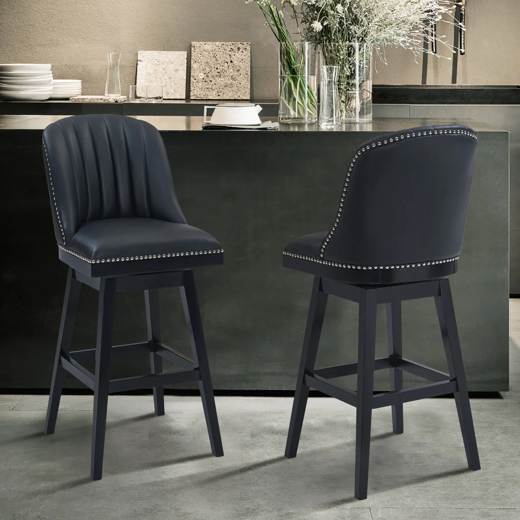 42" Black Faux Leather And Solid Wood Swivel Bar Height Chair By Homeroots - Image 8