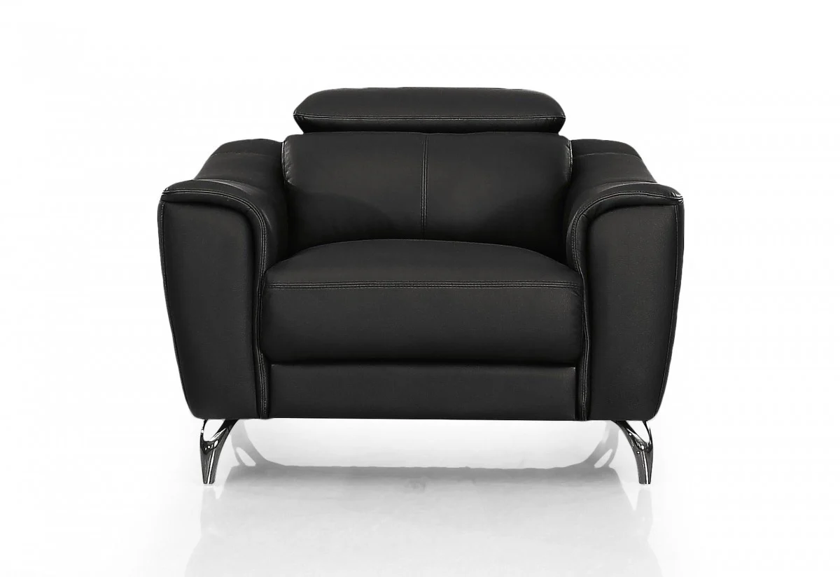42" Black Genuine Leather And Silver Solid Color Lounge Chair By Homeroots - Image 2