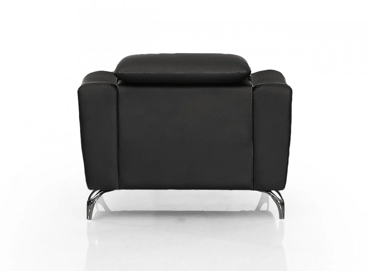 42" Black Genuine Leather And Silver Solid Color Lounge Chair By Homeroots - Image 3