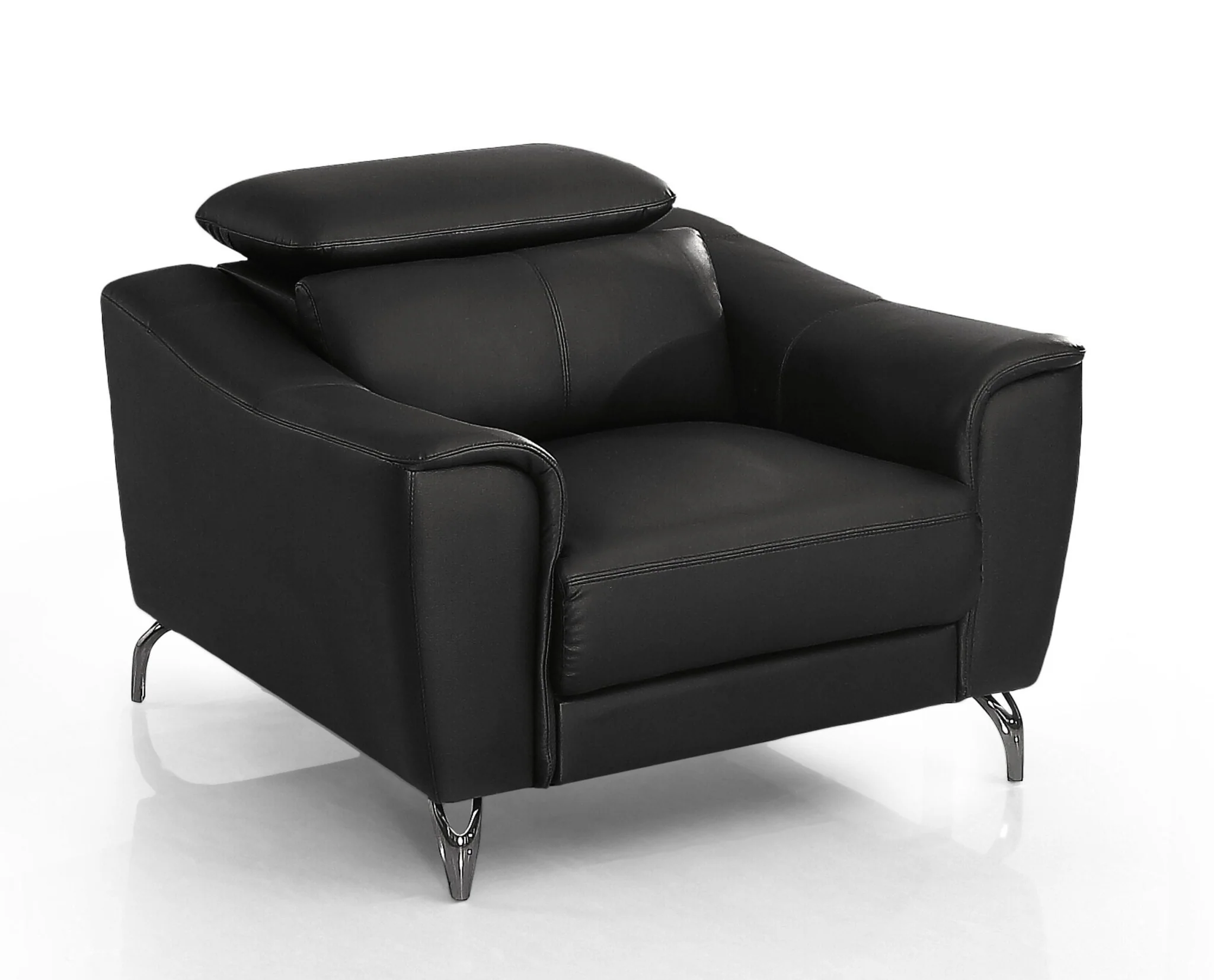 42" Black Genuine Leather And Silver Solid Color Lounge Chair By Homeroots - Image 4