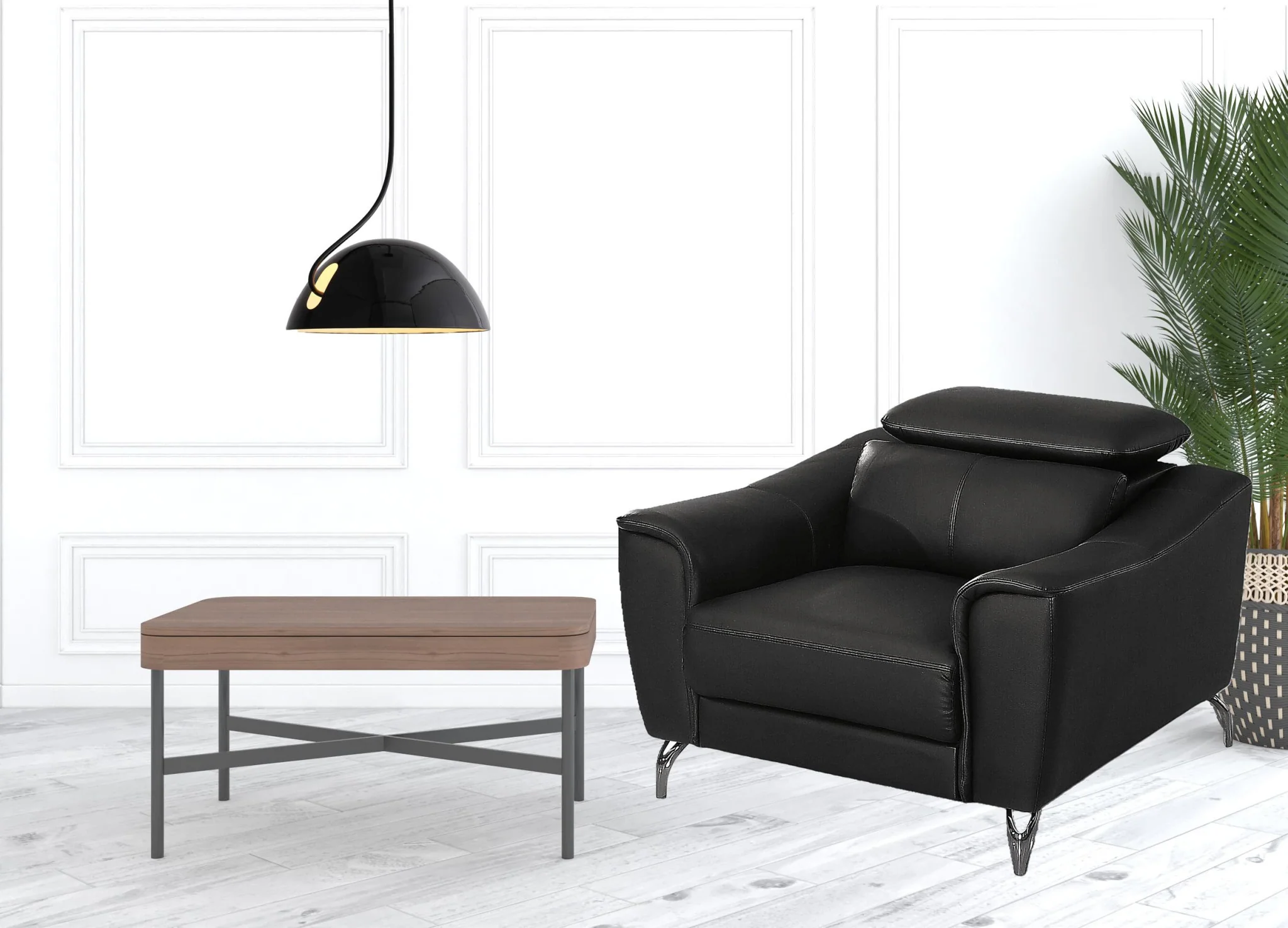 42" Black Genuine Leather And Silver Solid Color Lounge Chair By Homeroots - Image 5