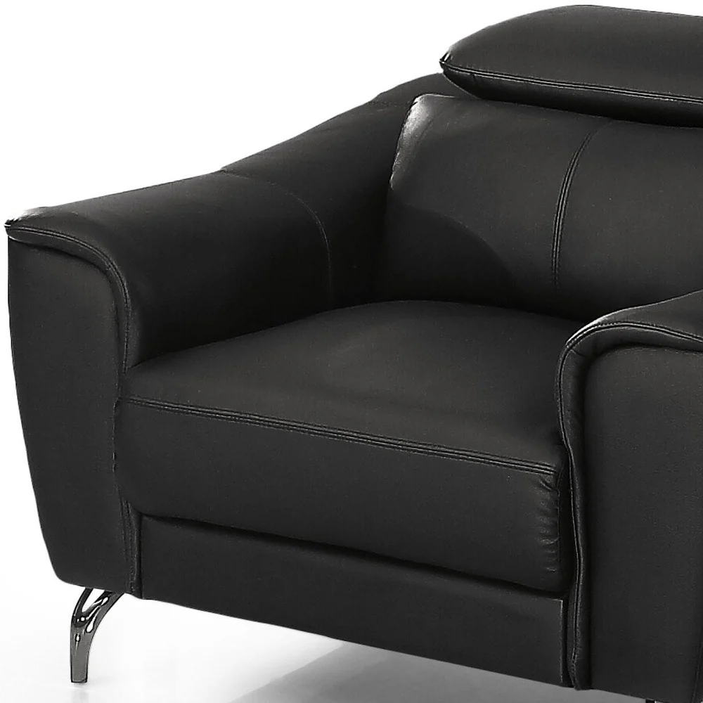 42" Black Genuine Leather And Silver Solid Color Lounge Chair By Homeroots - Image 6