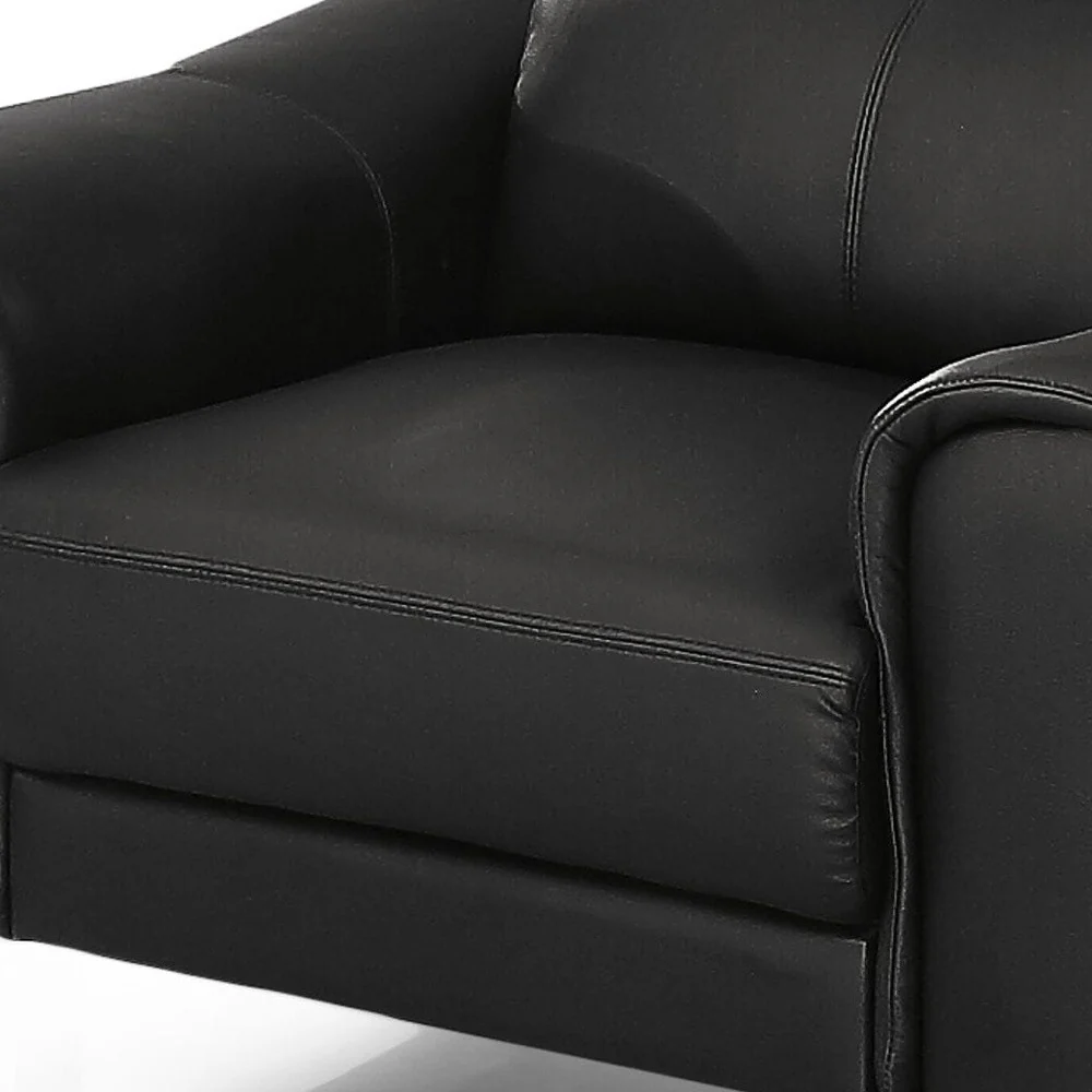 42" Black Genuine Leather And Silver Solid Color Lounge Chair By Homeroots - Image 7