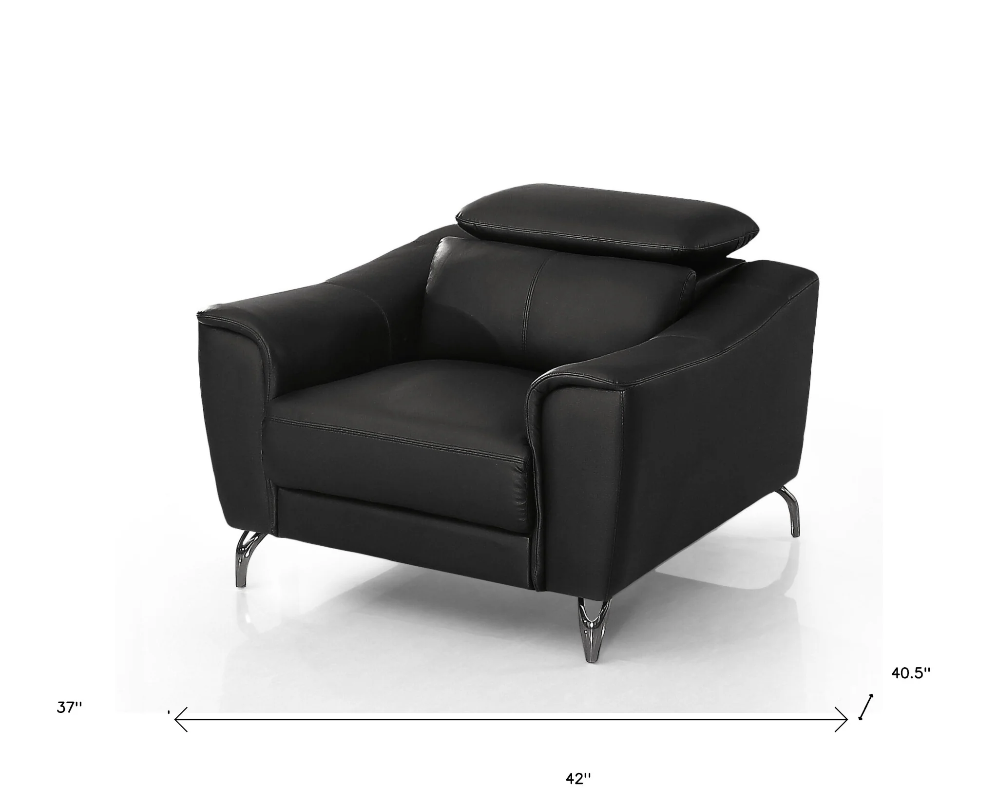 42" Black Genuine Leather And Silver Solid Color Lounge Chair By Homeroots - Image 8