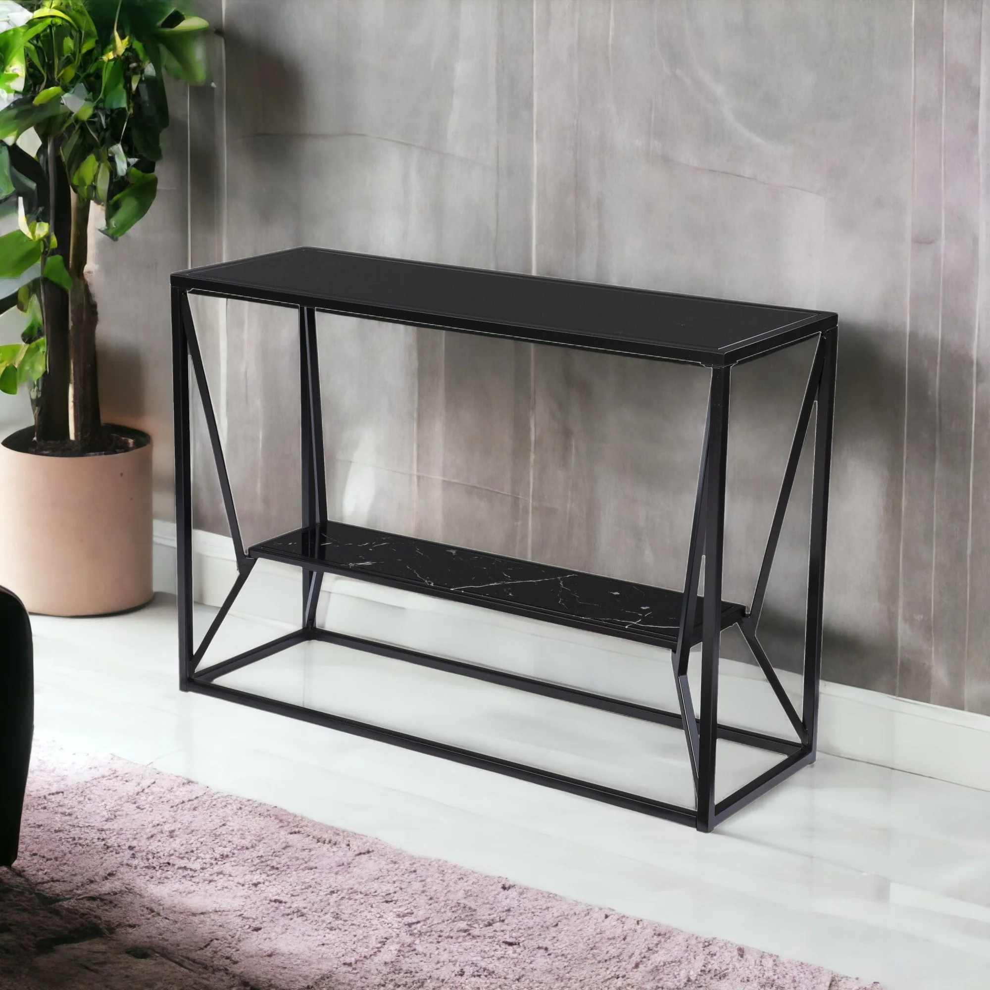 42" Black Glass Frame Console Table With Storage By Homeroots - Image 5