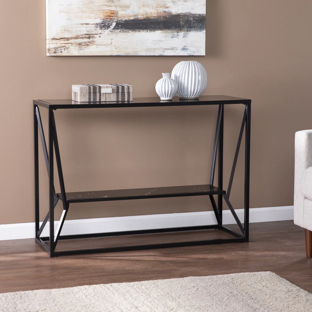 42" Black Glass Frame Console Table With Storage By Homeroots - Image 6