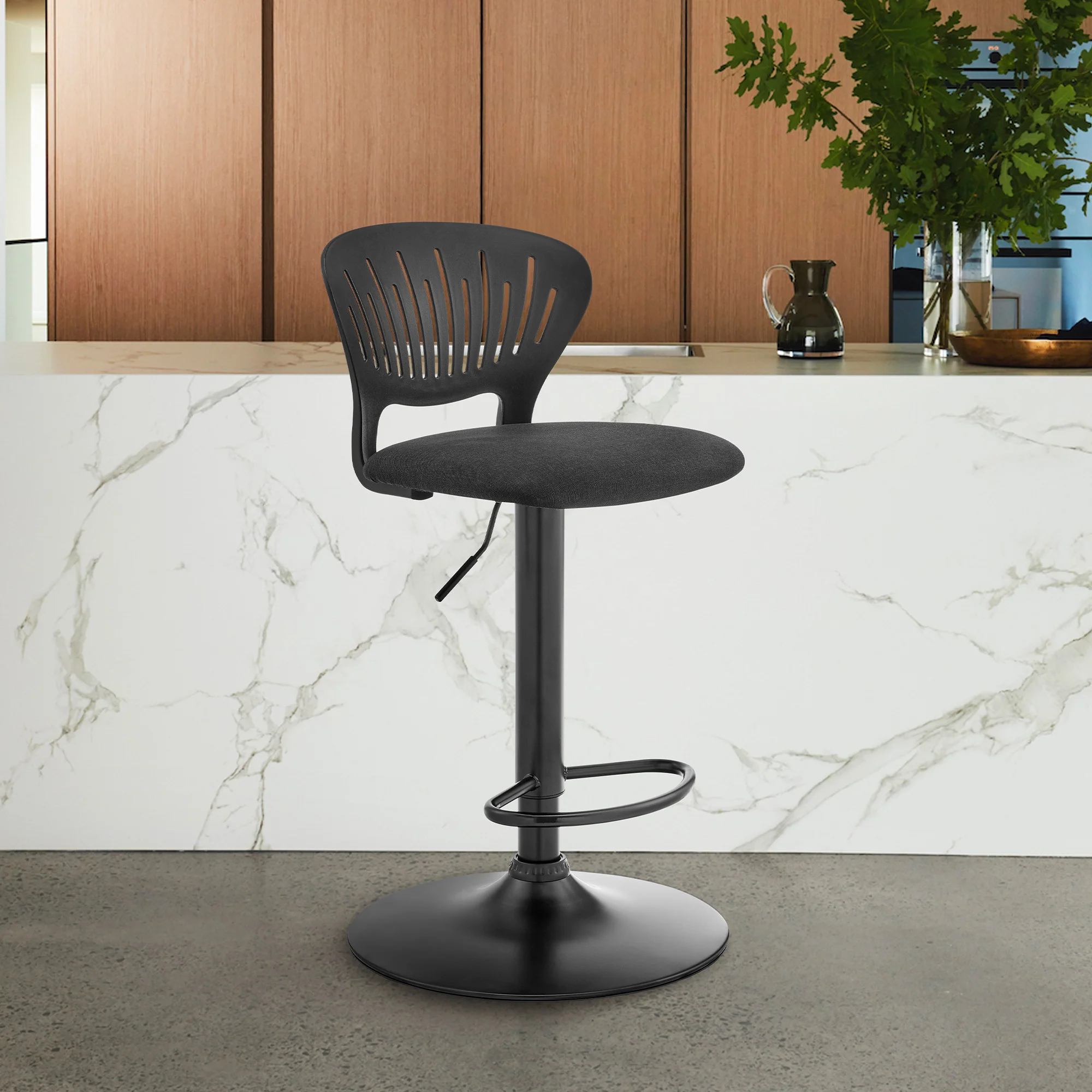 42" Black Iron Swivel Adjustable Height Bar Chair By Homeroots - Image 5