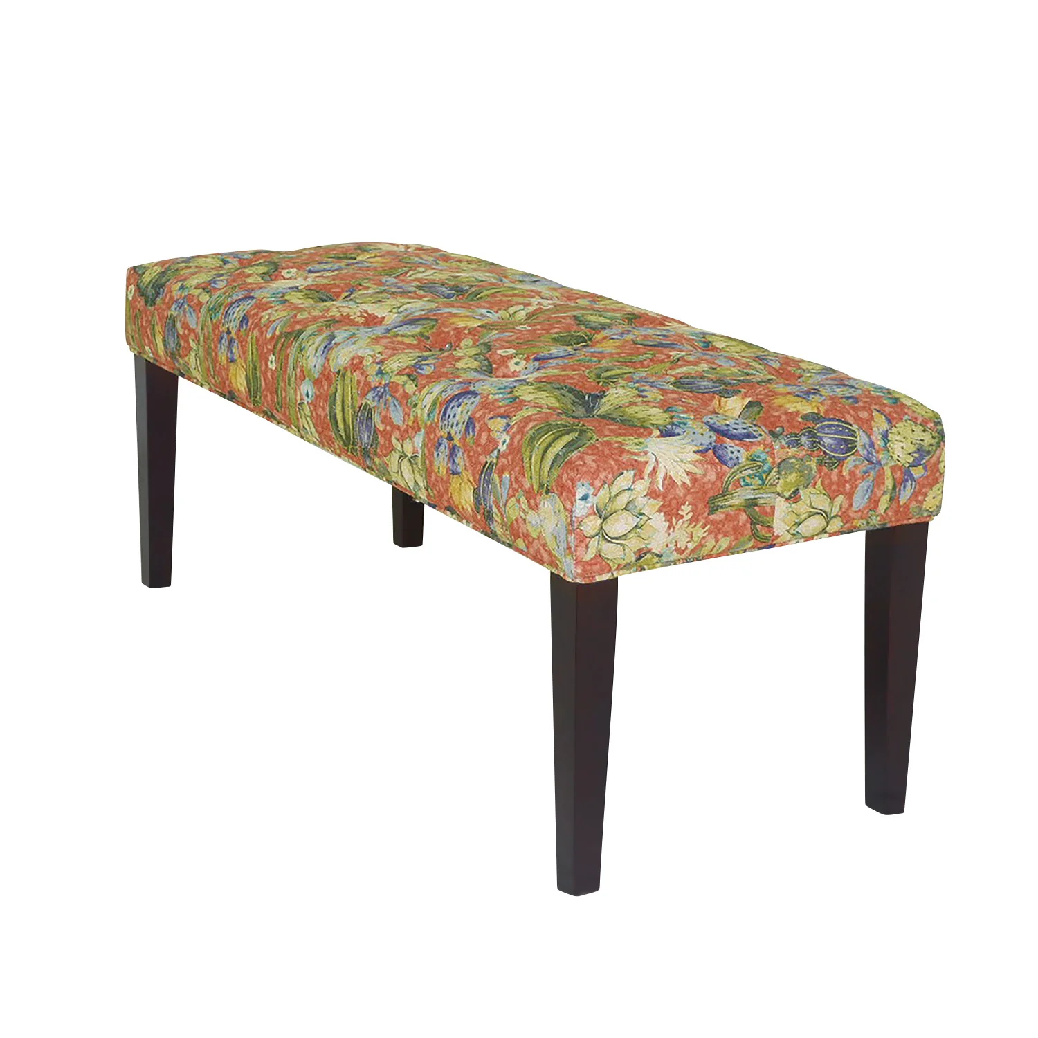 42" Brown And Green Succulent Floral Upholstered Bench By Homeroots - Image 3
