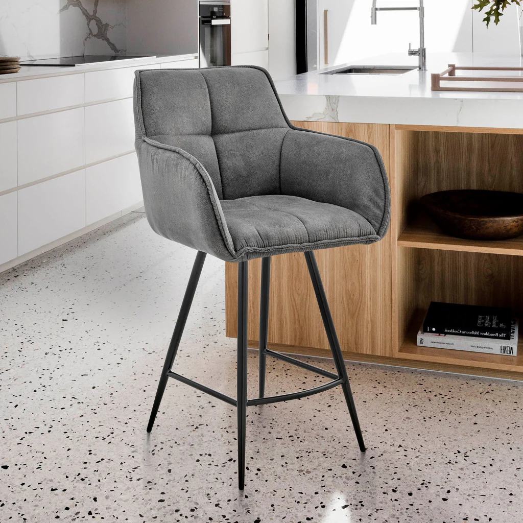 42" Charcoal Gray Microfiber Iron Bar Height Chair By Homeroots - Image 9