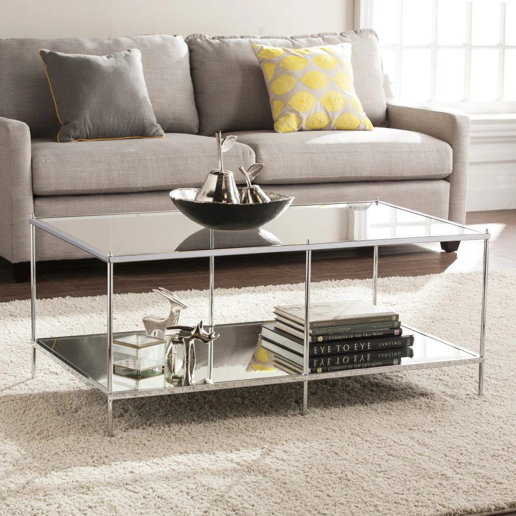 42" Chrome Glass And Metal Rectangular Mirrored Coffee Table By Homeroots - Image 2