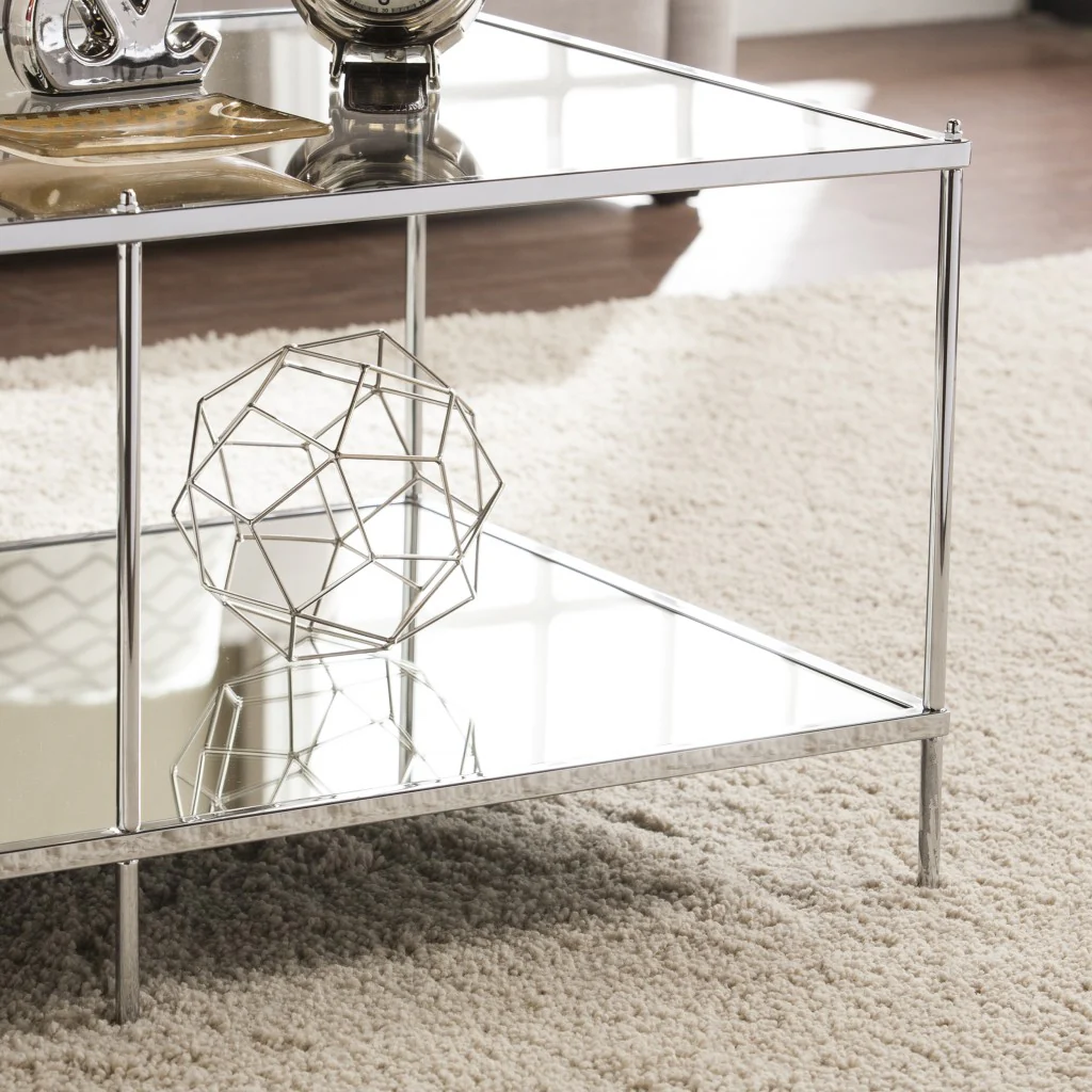 42" Chrome Glass And Metal Rectangular Mirrored Coffee Table By Homeroots - Image 8