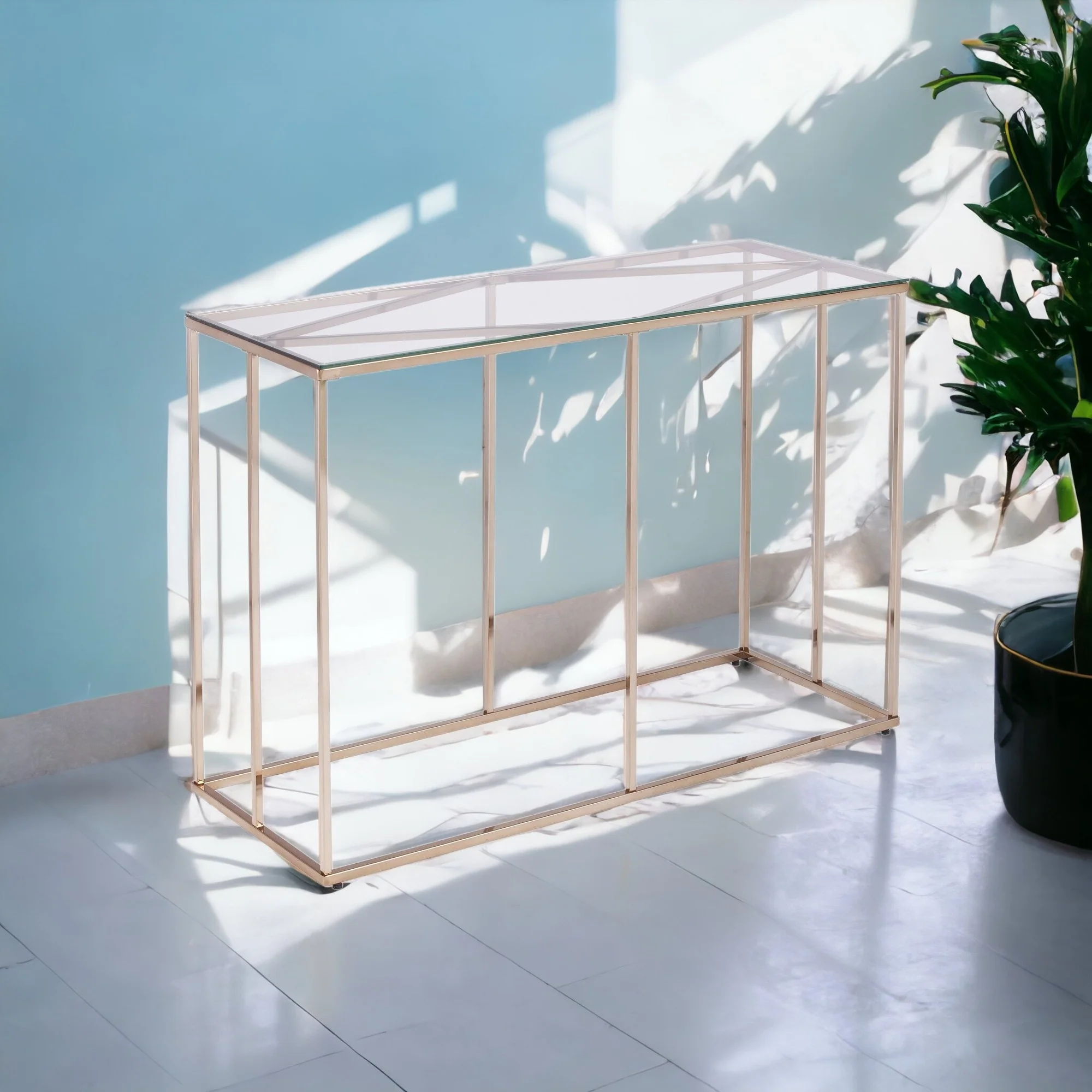 42" Clear and Gold Glass Frame Console Table By Homeroots - Image 5