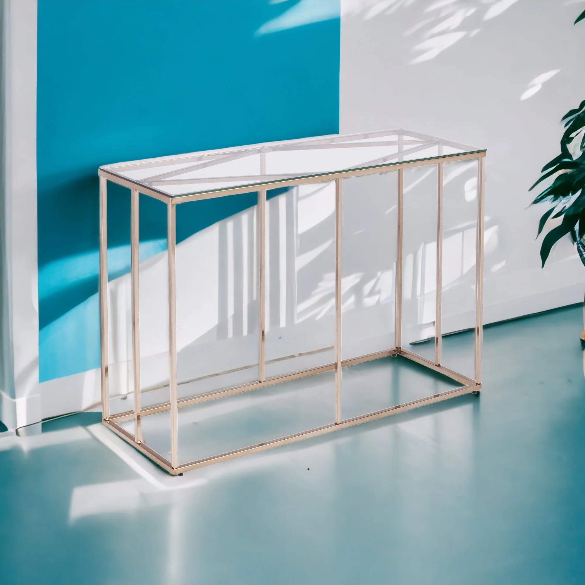 42" Clear and Gold Glass Frame Console Table By Homeroots - Image 6