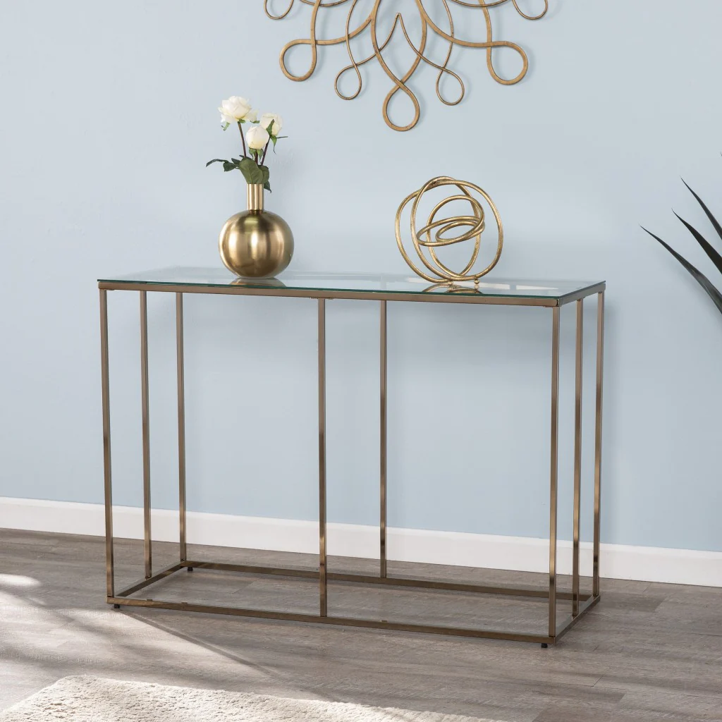 42" Clear and Gold Glass Frame Console Table By Homeroots - Image 8