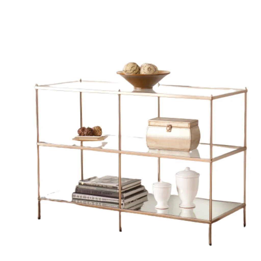 42" Clear and Gold Glass Mirrored Floor Shelf Console Table With Storage By Homeroots - Image 4