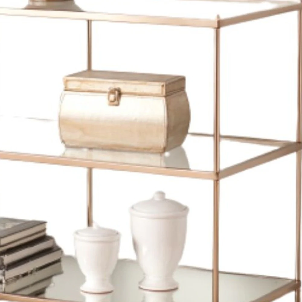 42" Clear and Gold Glass Mirrored Floor Shelf Console Table With Storage By Homeroots - Image 6