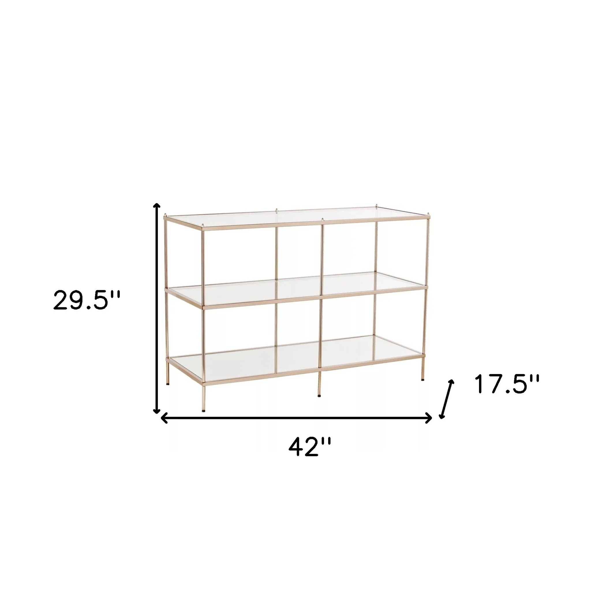 42" Clear and Gold Glass Mirrored Floor Shelf Console Table With Storage By Homeroots - Image 8