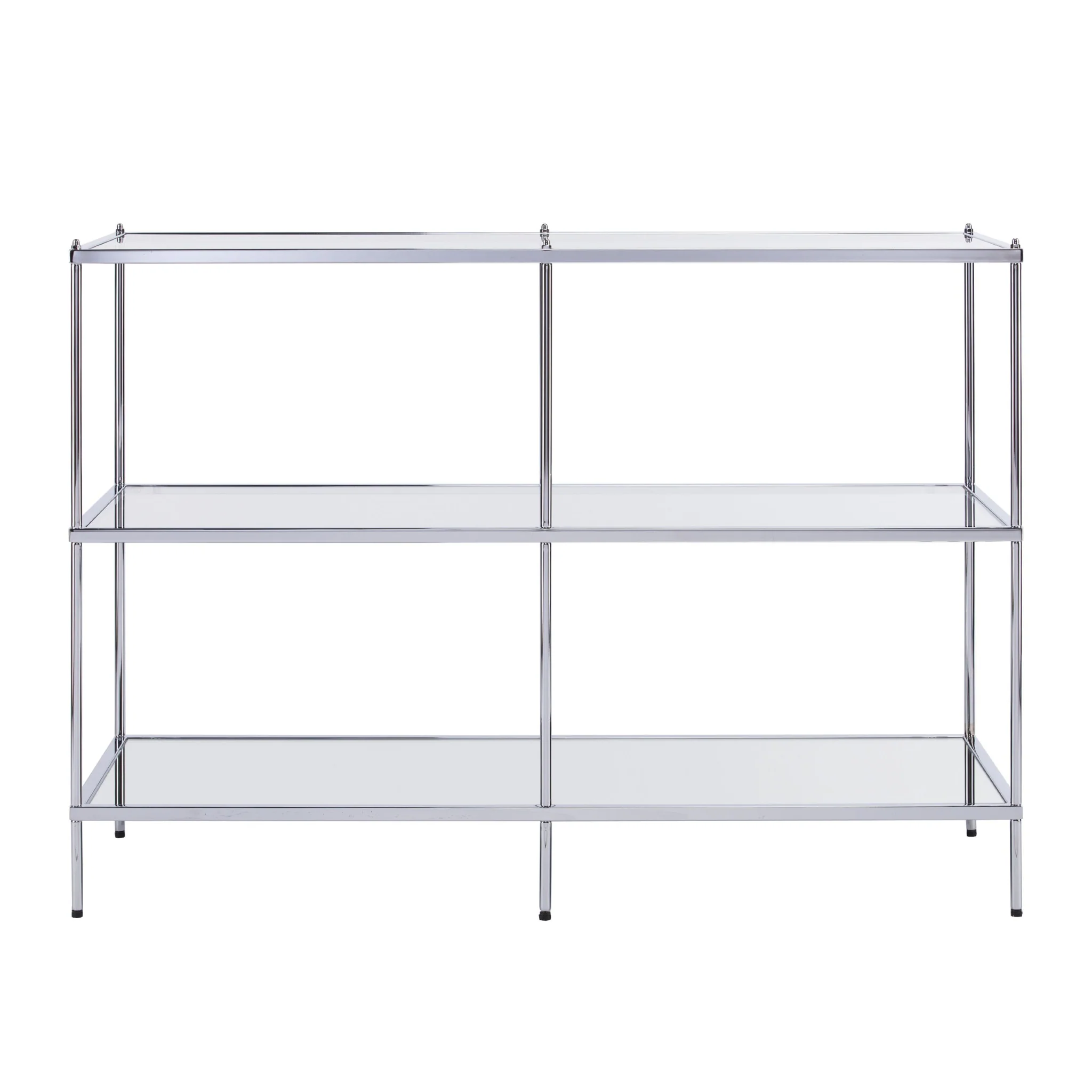 42" Clear and Silver Glass Mirrored Floor Shelf Console Table With Storage By Homeroots - Image 2