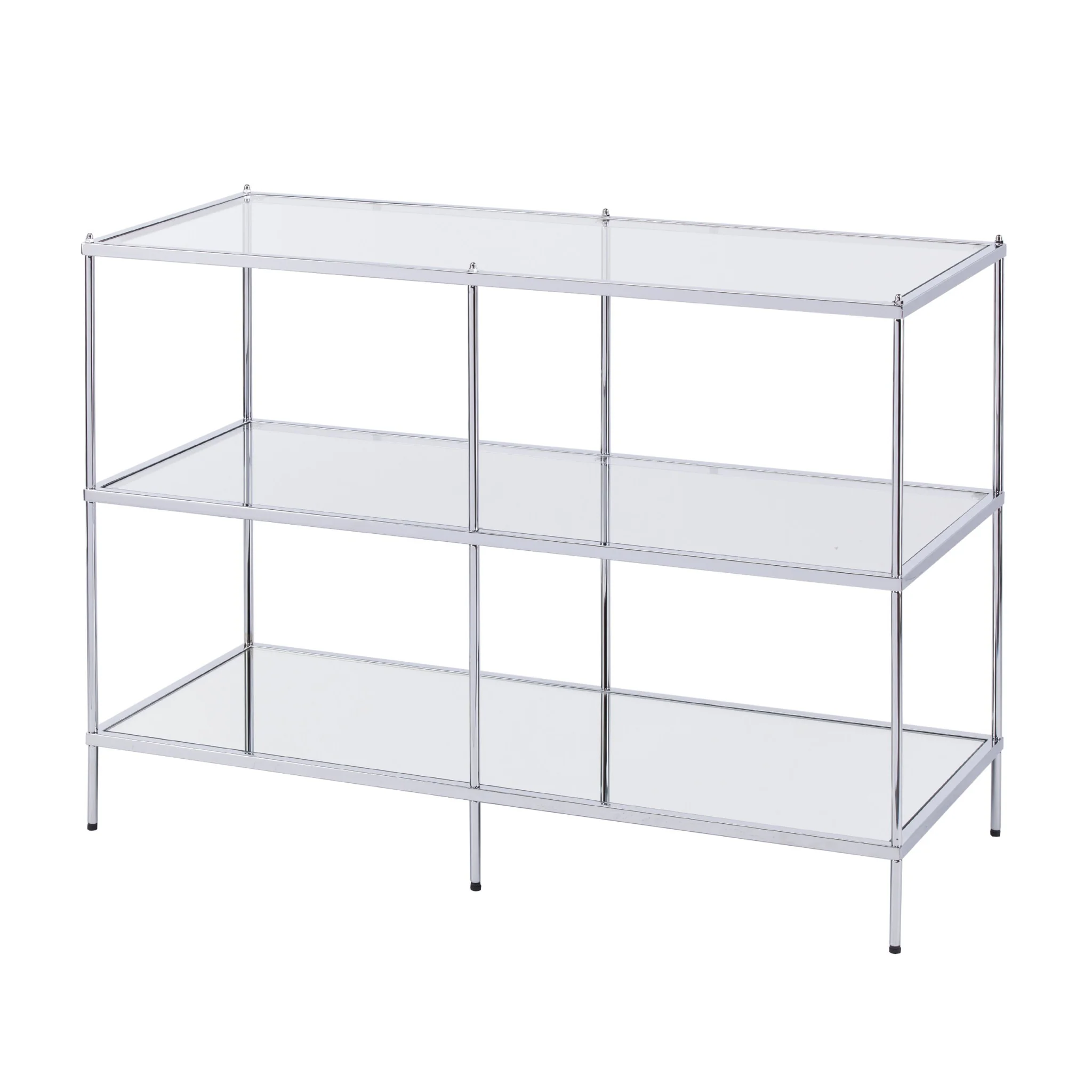42" Clear and Silver Glass Mirrored Floor Shelf Console Table With Storage By Homeroots - Image 4