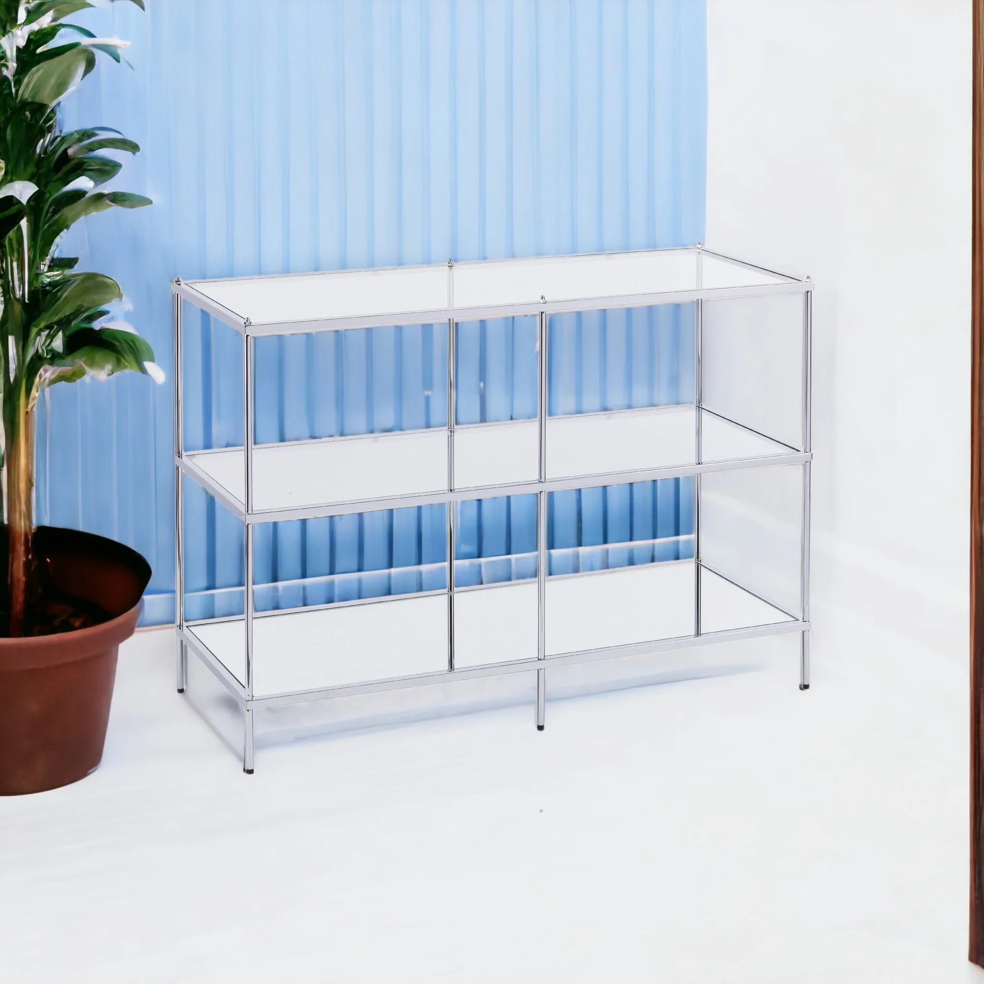 42" Clear and Silver Glass Mirrored Floor Shelf Console Table With Storage By Homeroots - Image 5