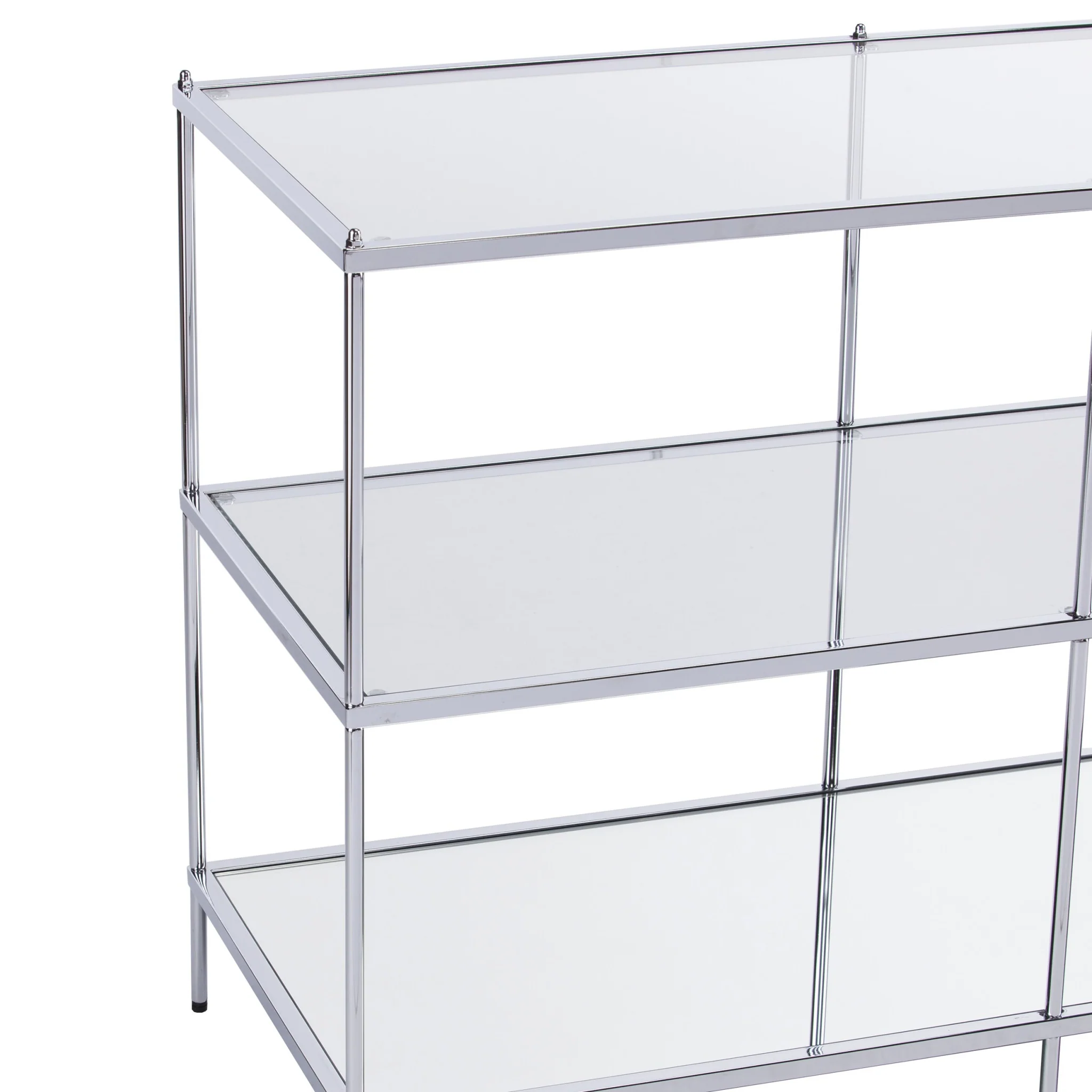 42" Clear and Silver Glass Mirrored Floor Shelf Console Table With Storage By Homeroots - Image 6