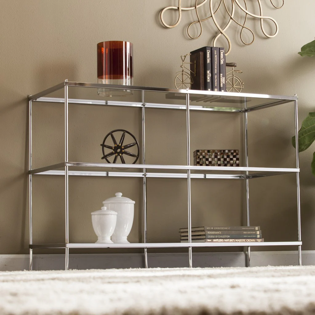 42" Clear and Silver Glass Mirrored Floor Shelf Console Table With Storage By Homeroots - Image 8