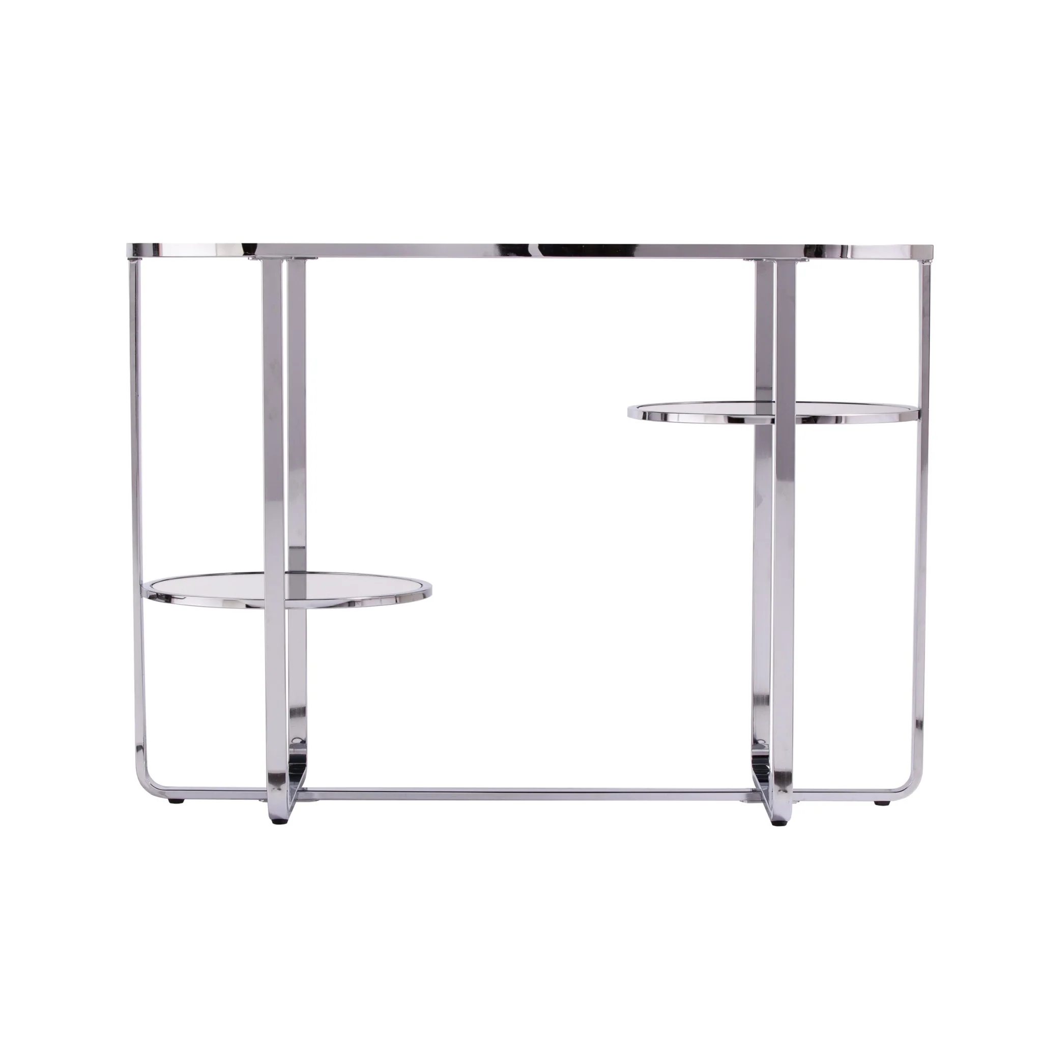 42" Clear and Silver Mirrored Glass Oval Frame Console Table With Storage By Homeroots - Image 4