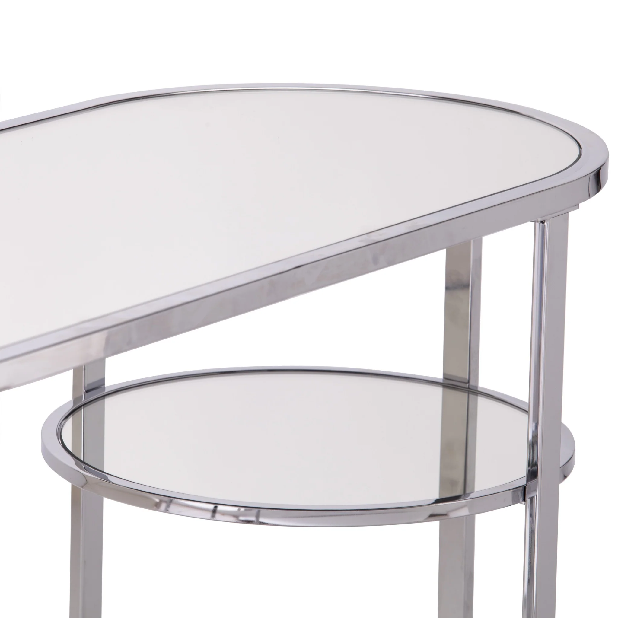 42" Clear and Silver Mirrored Glass Oval Frame Console Table With Storage By Homeroots - Image 6