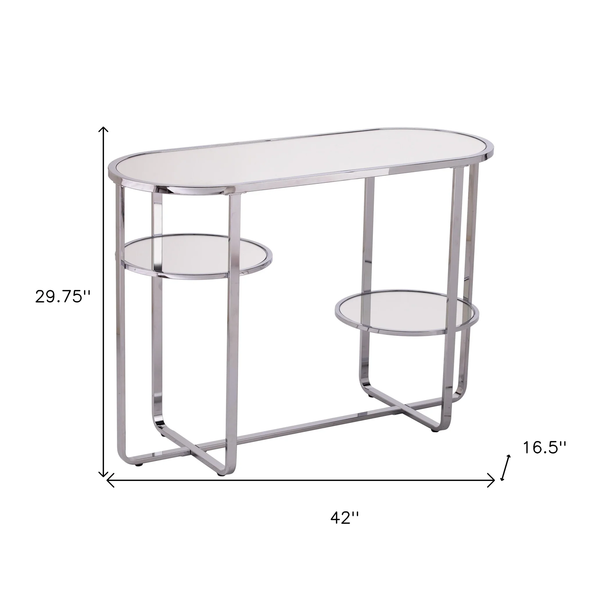 42" Clear and Silver Mirrored Glass Oval Frame Console Table With Storage By Homeroots - Image 8