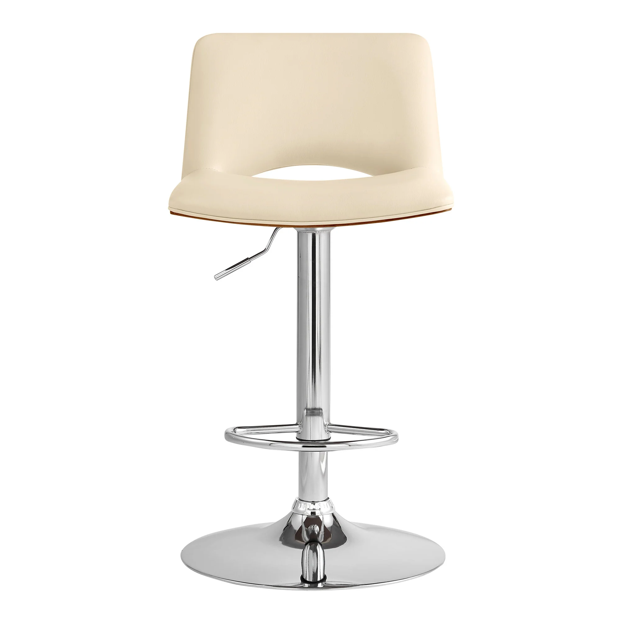 42" Cream Faux Leather And Manufactured Wood Swivel Low Back Adjustable Height Bar Chair By Homeroots - Image 2