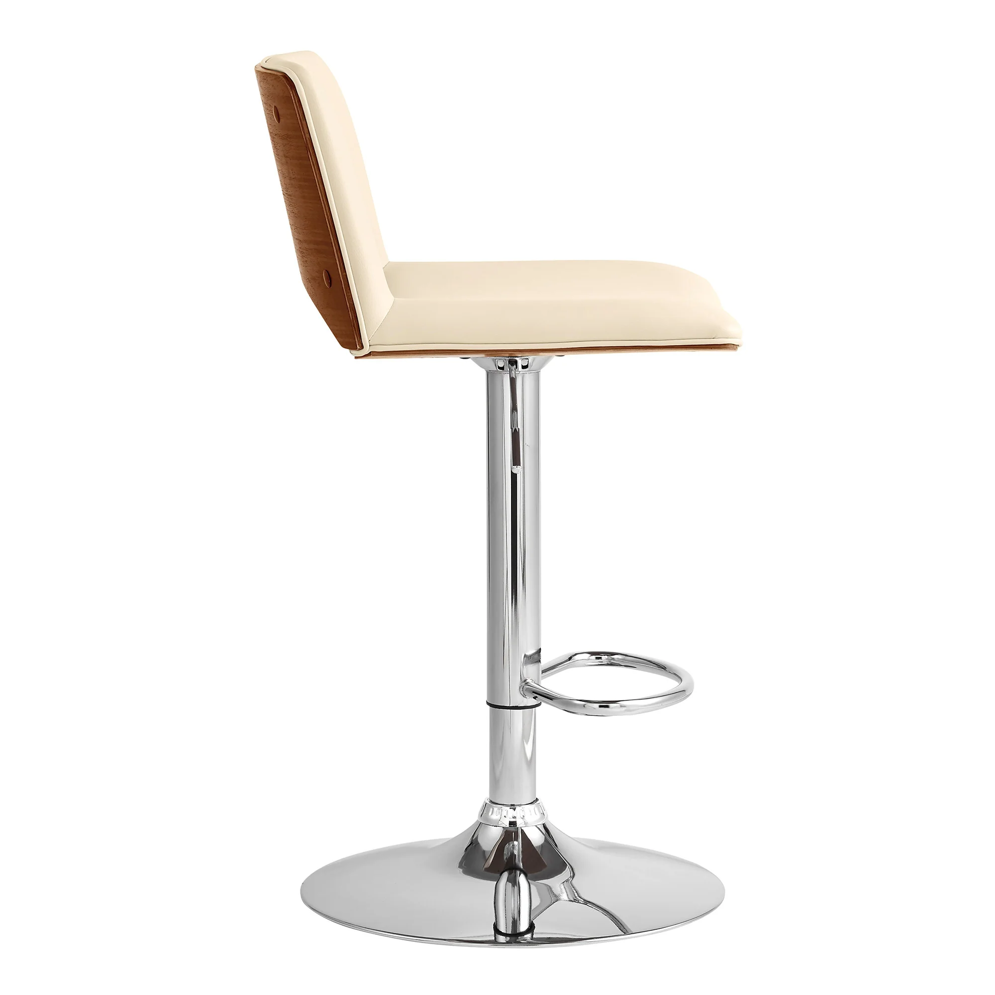 42" Cream Faux Leather And Manufactured Wood Swivel Low Back Adjustable Height Bar Chair By Homeroots - Image 3