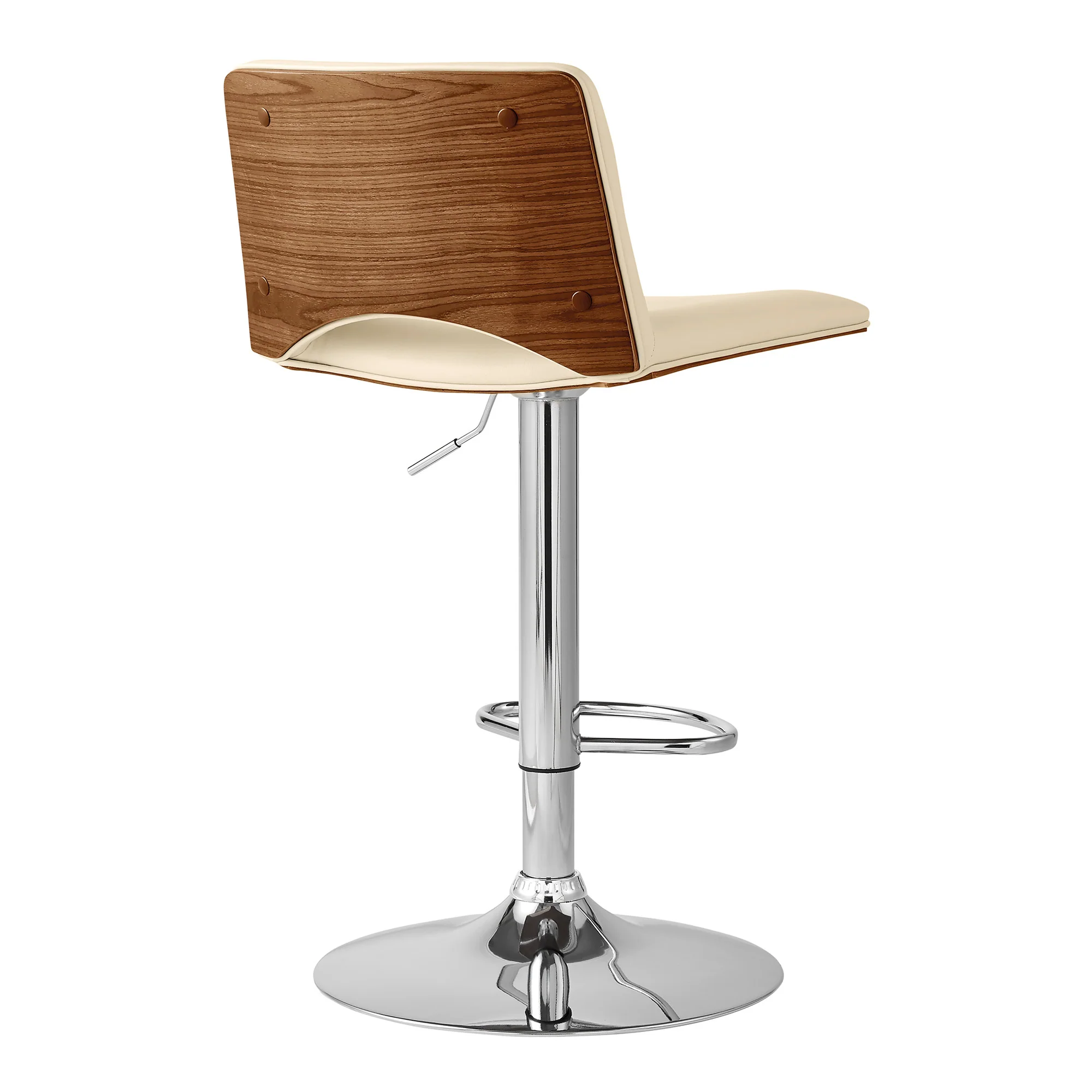 42" Cream Faux Leather And Manufactured Wood Swivel Low Back Adjustable Height Bar Chair By Homeroots - Image 4