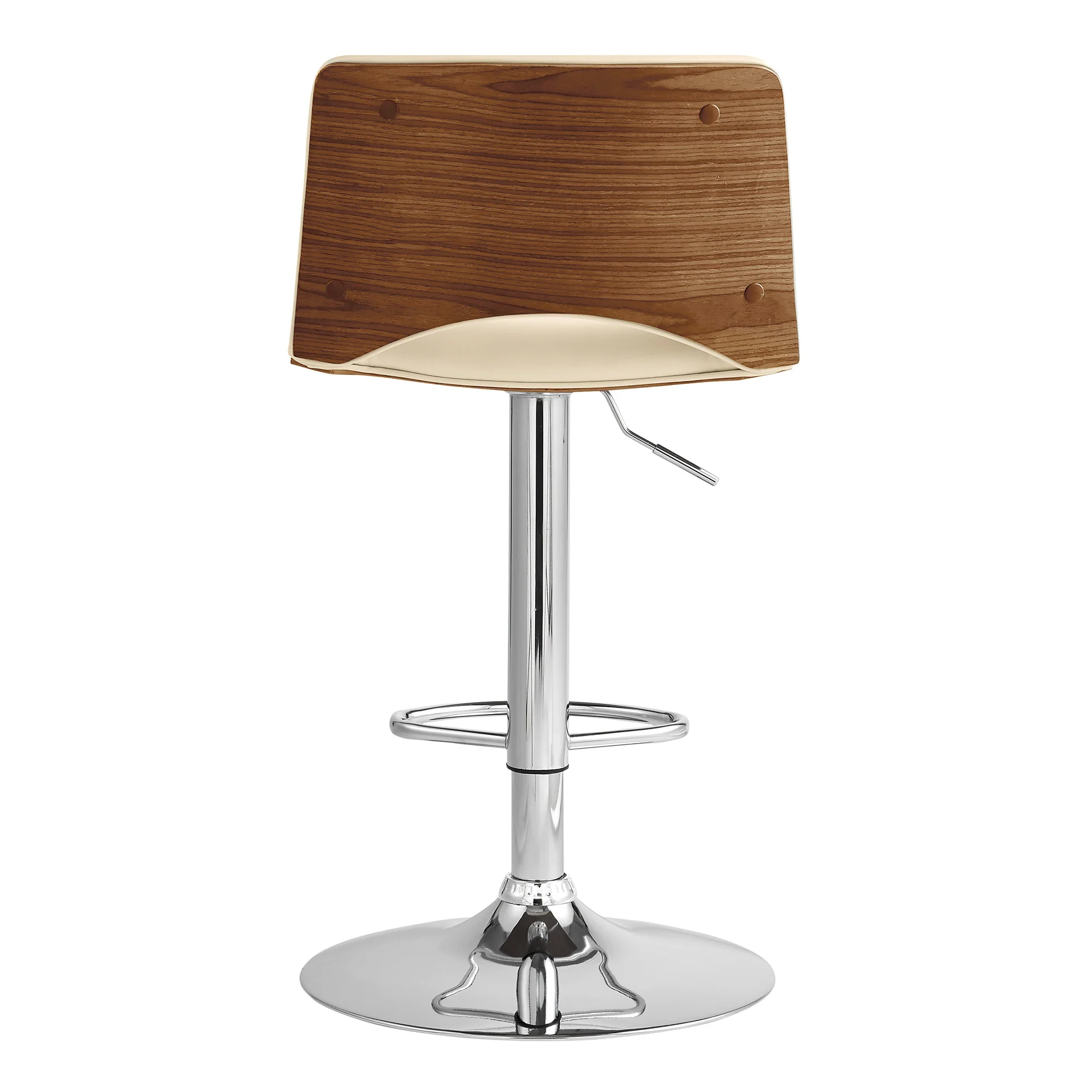 42" Cream Faux Leather And Manufactured Wood Swivel Low Back Adjustable Height Bar Chair By Homeroots - Image 5