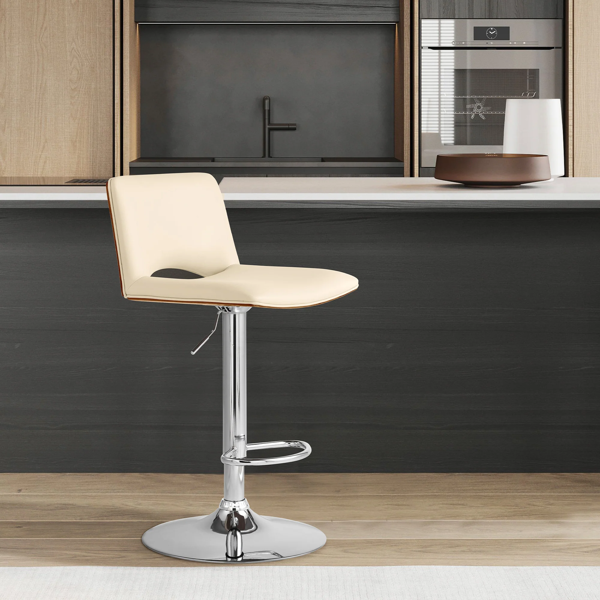 42" Cream Faux Leather And Manufactured Wood Swivel Low Back Adjustable Height Bar Chair By Homeroots - Image 8