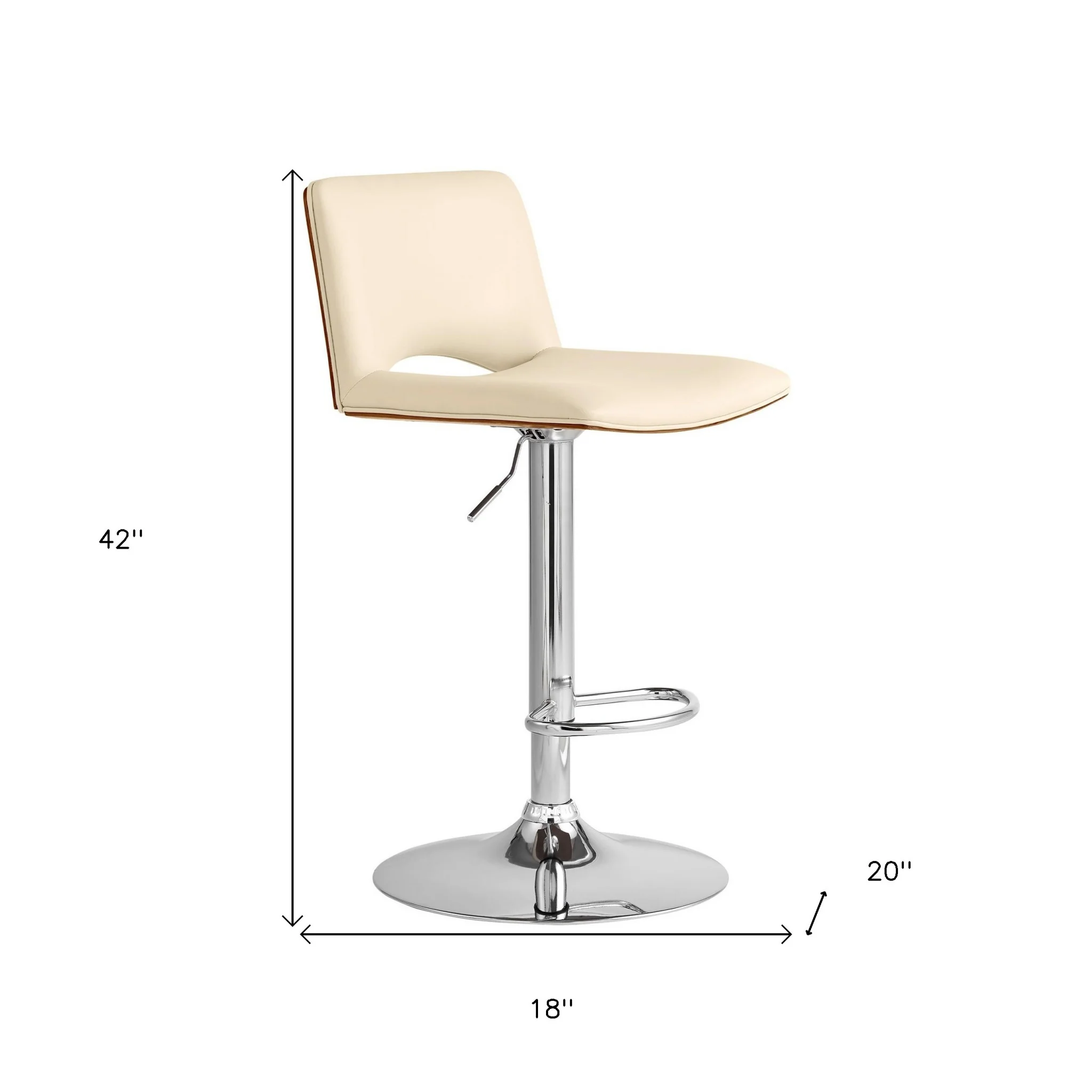 42" Cream Faux Leather And Manufactured Wood Swivel Low Back Adjustable Height Bar Chair By Homeroots - Image 9